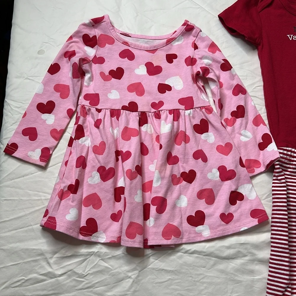 The Children's Place Valentine’s Day bundle. Two dresses and one matching outfit